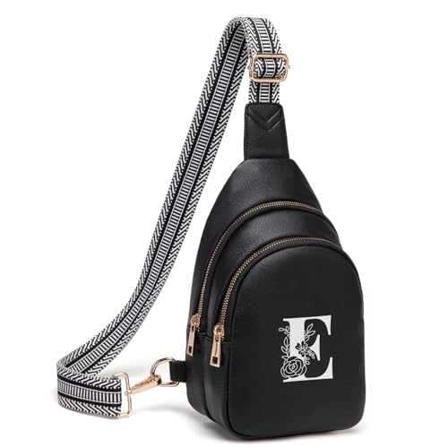 Viverte Crossbody Bags for Women Initial Sling Bag Cross Body Fanny Packs Personalized Gifts for Mom Women Wife - color: Black, style: E