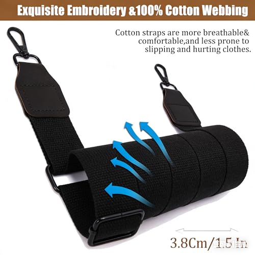 Purse Strap, 1.5" Cowhide Head Wide Shoulder Bag Strap Adjustable Replacement,Jacquard Embroidery Crossbody Bag Straps - color: Black02