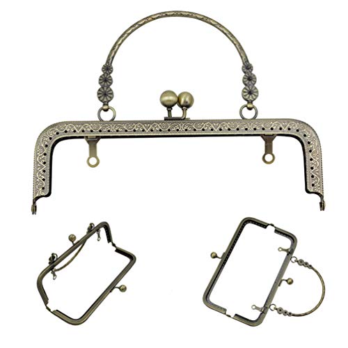 8 inch Metal Purse Frame with Embossed Arch Handle Kiss Clasp Lock Frame for DIY Craft Purse Bag Clutch Making (Black)