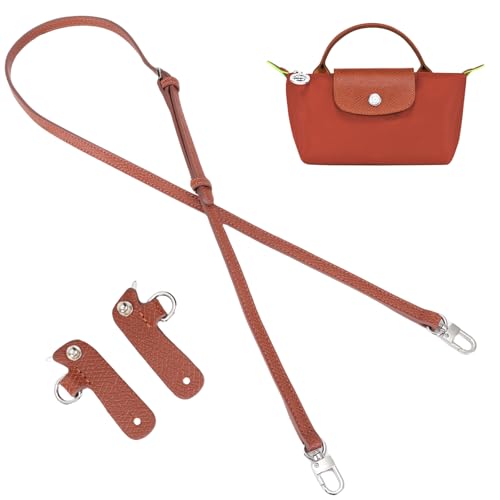 Purse Straps Replacement, Leather Handbag Crossbody Shoulder Strap Kit Adjustable for Mini Longcamp Tote Bag Women - color: Chestnut