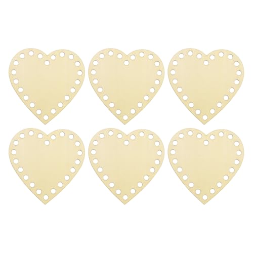 PATIKIL 4" x 4" Crochet Basket Bottom, 6Pcs Heart Shape Blank Crochet Knitting Wooden Base for DIY Craft Weaving Basket Making Supplies Home Decoration - size: 4" x 4"