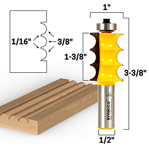 YONICO Furniture Molding and Trim Router Bits 3/16-Inch Radius Triple Bead 1/2-Inch Shank 16158 - style: 3/8" Triple Bead - 1/2" Shank
