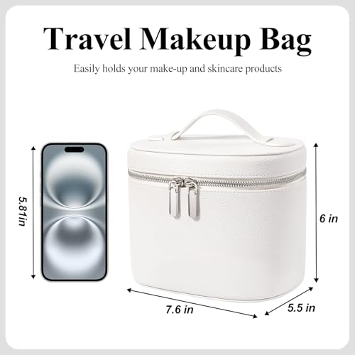 honitty Makeup Bag, Travel Make up Case with Compartments and Handle, Portable Cosmetic Organizer Bags,Toiletry Bag for Women - color: beige(7.6*5.5*6 in), size: M(7.6*5.5*6 in)