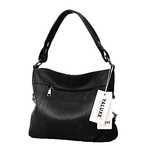 YALUXE Women's Real Leather Shoulder Bags Hobo Handbags Purse Crossbody Bag - color: 2-black Tassel