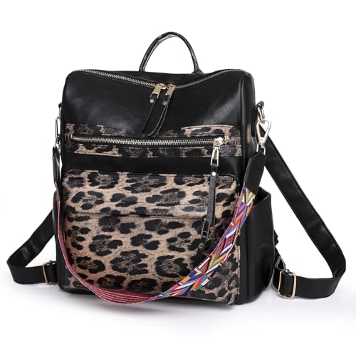 Women's Fashion Backpack Purse for Women Leather Multipurpose Design Ladies Shoulder Bag Travel bag Satchel Handbags - color: Leopard Print Black