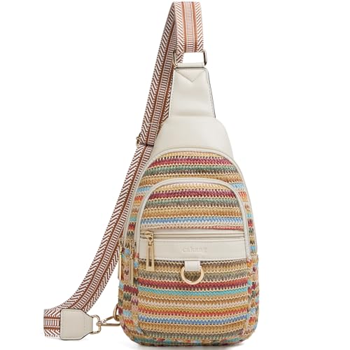 cakang Womens Sling Bag Crossbody Bags for Women Vegan Leather Sling Backpack Daypack Fanny Pack Crossbody Purse Travel - color: 7-rainbow Weaving-white