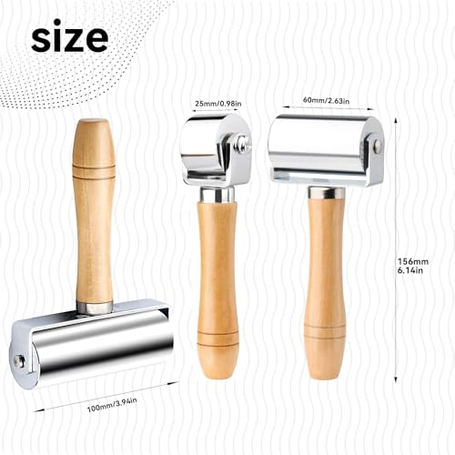 Mnuizu 26mm+60mm+100mm Leather Press Edge Roller, Brayer Rollers | Wooden Handle Leather Rolling Craft Roller, Seam Roller for Leather Craft - color: Wood Color, size: 26mm+60mm+100mm