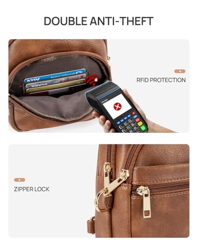 CHOLISS Anti Theft Small Sling Bag for Women and Men RFID Leather Crossbody Bags Fanny Pack Chest Bag Travel Purse Daypacks - color: Brown