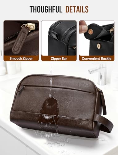PU Leather Toiletry Bag for Men, Dark Brown, Large - color: Dark Brown, size: Large