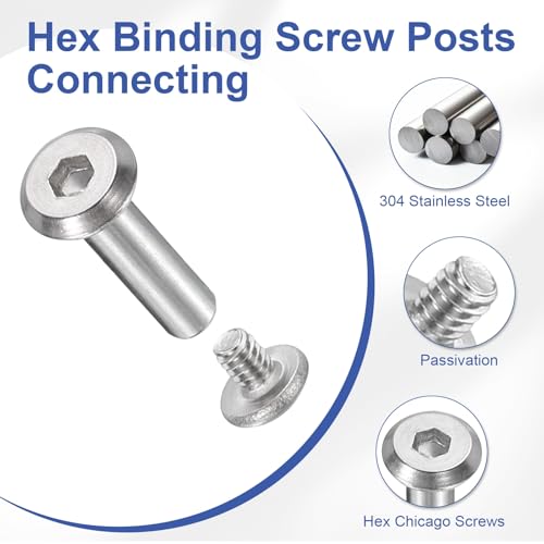 PATIKIL M5x5mm Hex Chicago Screws 6x20mm, 20Pcs 304 Stainless Steel Metric Hex Drive Socket Cap Binding Post Screw Posts for Scrapbook Leather Belt Album Furniture Repair, Silver - size: M5x5mm, 6x20mm