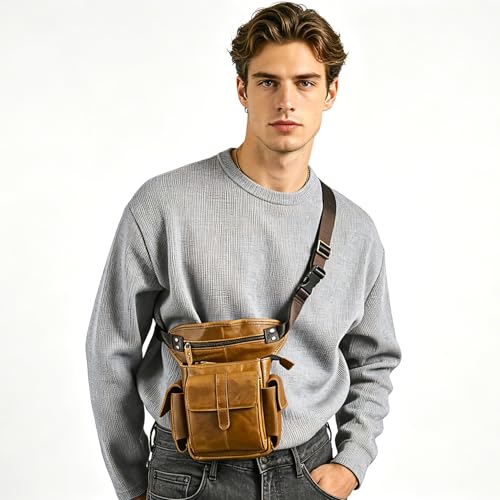 Water Resistant Canvas + Leather Motorcycle Travel Fanny Waist Pack Drop Thigh Leg Bag Pouch For Men Women FB913-5 - color: Coffee 2
