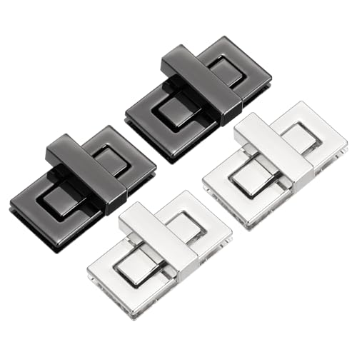M METERXITY 4Pcs Purse Twist Lock (1.73 x 0.87 Inches, Black/Silver)- Rectangular Purse Closure Twist Turn Lock Clasp Metal Clip Hardware Apply to DIY Handbag/Purse/Wallet/Leather Craft - color: Black/Silver, size: 1.73 x 0.87"