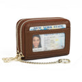 imeetu Rfid Credit Card Holder, Businese Card Case, Wallet for Women Men | Genuine Leather Card Wallet with id Window, Keychain & Double Zipper, Water-resistan Small Wallet with Gift Box, Daily Travel - color: Max - Brown