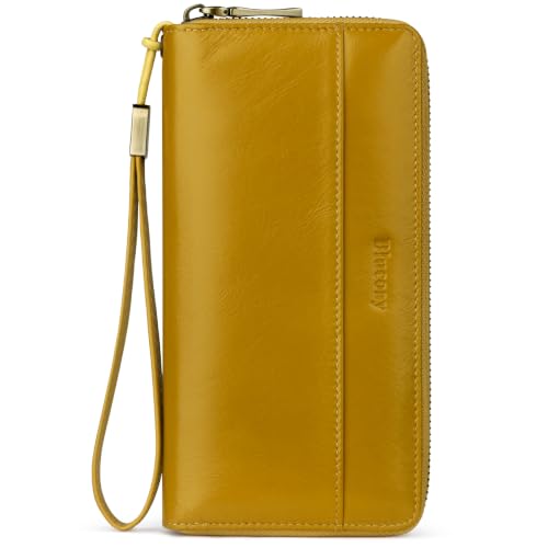 Real Leather Wristlet Wallet Women With RFID Blocking(yp yellow) - color: b2-Oiled leather yellow