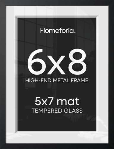 Homeforia 6x8 Black Picture Frame, High-End Metal, 5x7 Mat, Glass | High End Aluminum, Tempered Glass, Acid-Free 5x7 Removable Mat, 6x8 in Edge-to-Edge Display 8x6, Wall Kit, Set Of 1 - color: Carbon Black, size: 6x8