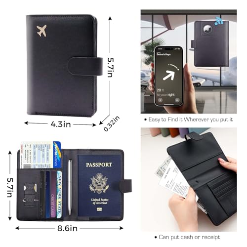 Melsbrinna Premium Leather Passport Holder Covers Case, Waterproof Rfid Blocking Travel Wallet Passport Holder with Pen Holder, Cute Passport Book for Women/Men - color: AIR-BLACK