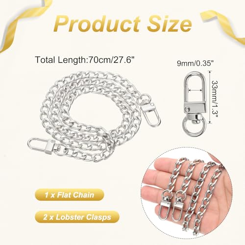 uxcell 27.6" Flat Purse Chain Strap, Silver Shoulder Straps Chains Metal Handbag Replacement Belt with 2 Pcs Metal Lobster Swivel Trigger Clips Style1 for Cross Body Wallet Bag - color: Silver, size: 27.6"