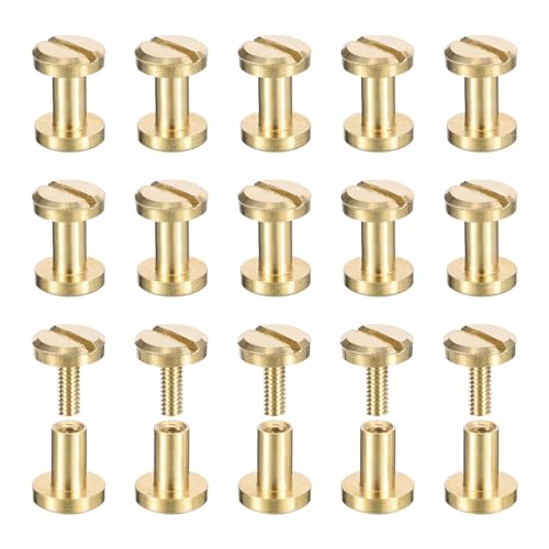 uxcell 30Pack Brass Chicago Screws, 5x6mm Flat Head Screw Back Binding Post Nail Stud Rivets Fastener for DIY Leather Craft Belt Strap - size: 5x6mm