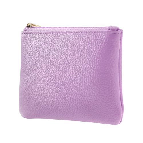Chelmon PU Leather Coin Purse Pouch Change Holder Small With Zipper for Men Women 2 PCS Set (Black&Purple) - color: Black&Purple