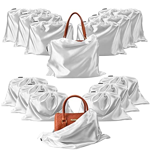 GONGKANGYUAN 12 Pcs Dust Bags for Purses and Handbags Satin Purse Storage Organizer With Drawstring Closure Handbag Protector (White) - color: White