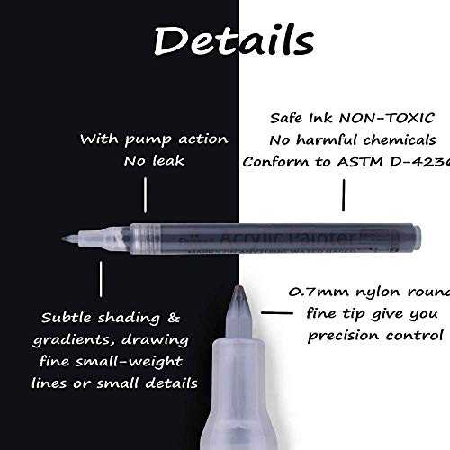NAWOD Paint Pens White Black Acrylic Marker 6 Pack, Acrylic Permanent Marker, White Paint Pens for Rock Ceramic Wooden Leather Glass Painting Metal Tire, 0.7mm Extra Fine Point Quick Drying - color: Extra fine Tip