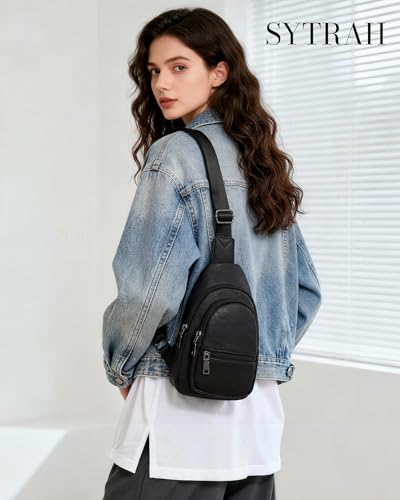 Sling Bag for Women, Crossbody Waist Pack Chest Purse Travel Black | Crossbody Purse with Dual Zipper Main Compartment,6 Pockets & 4 Card Slots, Reversible Design, Travel & Daily Use - color: Z-pure Black