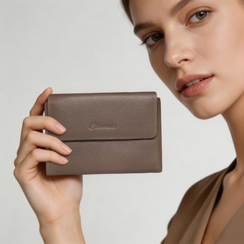 Women's Bifold Wallet, Genuine Leather, Magnetic, ID Window | Holds 10+ Cards, 2 Zip Coin Pockets, Pebbled Cowhide, Snap Closure, Large Capacity, Multiple Colors, Compact 5.5x3.9in - color: B-Coffee