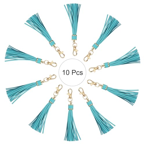 uxcell 10pcs PU Leather Tassels, 6 Inch Keychain Tassel Charm Tassel Purse Charm with Lobster Swivel for Jewelry Making, Handbag, DIY Crafts, Phone Straps (Cyan) - color: Cyan