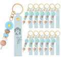 Wavyknot 12 Pack Daisy and PU Leather Beadable Keychain Bars Bulk Laser Engraving Blanks Keychain Kit for DIY Crafts Jewelry(Blue,Rectangle) - color: Blue, style: Rectangle