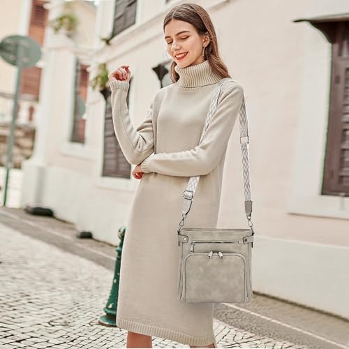 TANTOMI Crossbody Bags for Women Purses for Women Trendy Leather Shoulder Handbags Travel Purse with 6 Card Slots - color: Gray