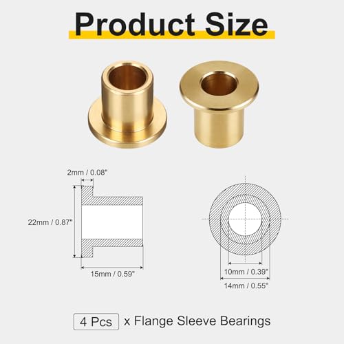 uxcell 4Pcs Flange Sleeve Bearings, 10mm Bore x 14mm OD x 15mm Length, Self-Lubricating Sintered Bronze Bushings - size: 10x14x15mm