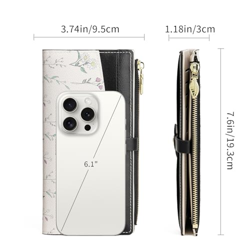 GAEKEAO Womens Wallet Slim Thin RFID Blocking Bifold Floral Vegan Leather Card Holder Large Capacity Wallet with Zipper Pocket - color: Y-Black