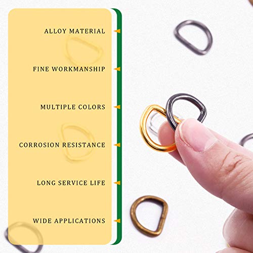 120Pcs Strong Metal Webbing Assorted Set 4 Colors Multi-Purpose D Ring Handbag Strap Loop Clasp Hook D Buckles - size: 13mm