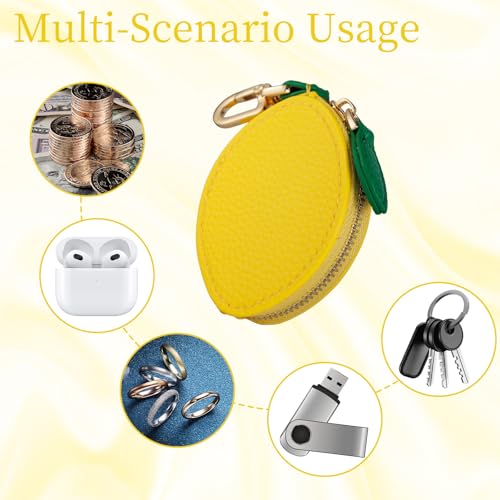 Fruit Coin Purse Bag Charm Keychain, Mini Charm Kawaii Leather Coin Purse Pouch Holder for Airtag Handbag Tote Wallet - color: Lemon