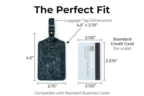 Genuine Leather Luggage Tags & Bag Tags 2 Pieces Set - color: Black Flower
