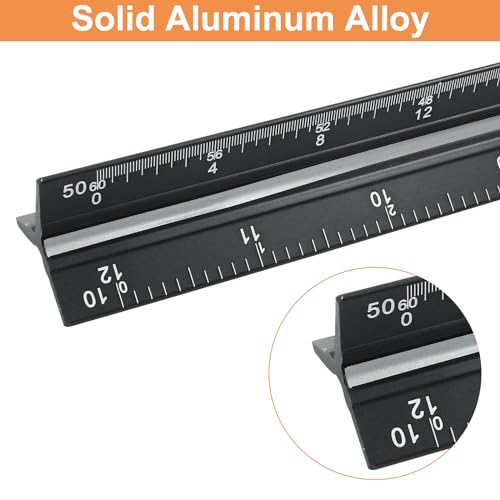 Piutouyar 12 Inch Engineer Scale Ruler,Black, 3 Color Coded Grooves - color: Black(Three color identification bar)