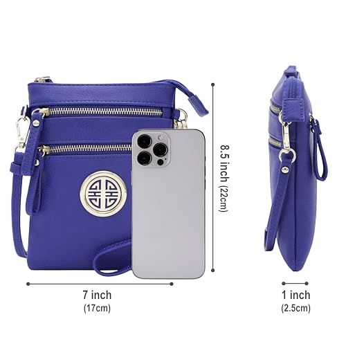 Solene Small Multi Zipper Pockets Crossbody Bag with Detachable Wristlet - color: Royal Blue