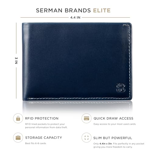 SERMAN BRANDS Mens Slim Bifold Wallet RFID Blocking Minimalist Front Pocket Wallets for Men - Thin & Stylish - color: Z. Atlantic Blue Elite