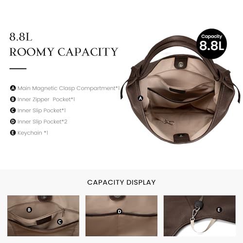 befen Genuine Leather Slouchy Hobo Purses for Women, Casual Hobo Bags - color: Coffee