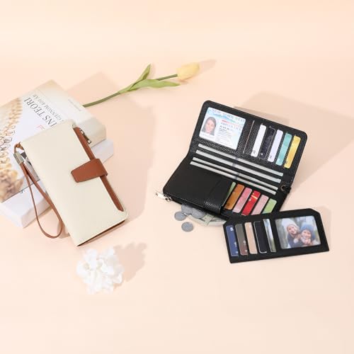 GAEKEAO Women Wallet RFID Blocking Leather Bifold Compact Card Holder Ladies Travel Wallet Purse, Large Capacity Wristlet - color: Z-black