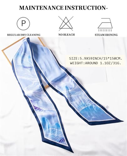 Head Scarf Purse Handle Neck Satin Hair Scarfs For Bag Lightweight Silky Long Thin Women's Fashion Scarves 59 * 5.9” - color: H19-water Ripple(59*5.9inch)