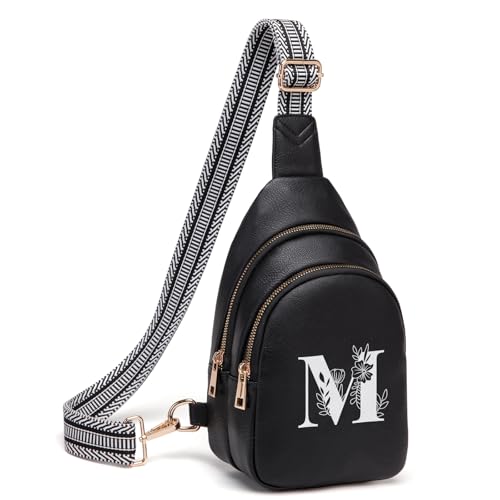 Viverte Crossbody Bags for Women Initial Sling Bag Cross Body Fanny Packs Personalized Gifts for Mom Women Wife - color: Black, style: M