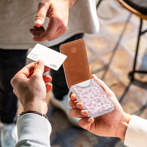 Business Card Holder, PU Leather Printing Business Card Case Pocket with Magnetic Shut, Portable Business Card Carrier Holder for Women or Men (Cow-Pink) - color: Cow-Pink
