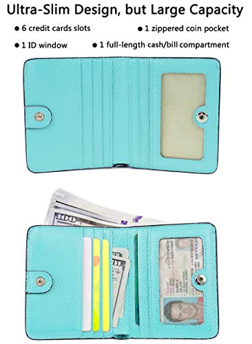 Small Leather Wallet for Women, Ladies Credit Card Holder RFID Blocking Women's Mini Bifold Pocket Purse - color: Sea Blue Rfid Blocking