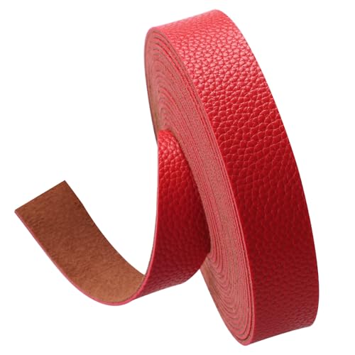 picheng Faux Leather Strap 1 Inches Wide Lychee Texture Leather Straps for Crafts, 200 Inches Long Faux Leather Strips - color: Red
