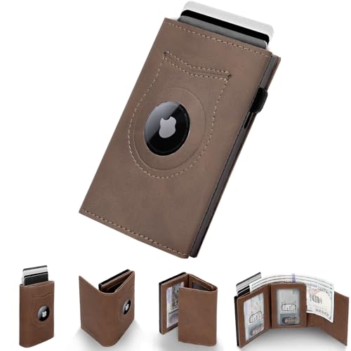 Wallet for Men Minimalist Compact Pop Up Credit Card Holder, Front Pocket Smart RFID Blocking Mens Slim Wallet,Ultra Thin Trifold Mens Leather Wallets Metal (Light Brown) - color: Light Brown