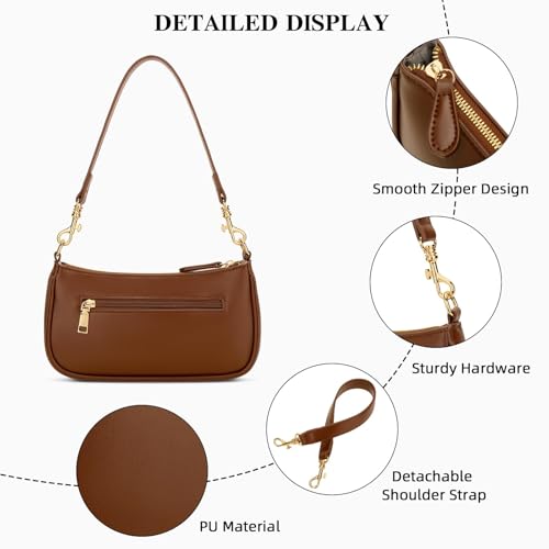 KKXIU Small Black Purse for Women, Cute Mini Shoulder Bag Zipper Closure | 2 Removable Straps, Retro Underarm Bags, Classic Crossbody Bag, Handbag for Women - color: Brown