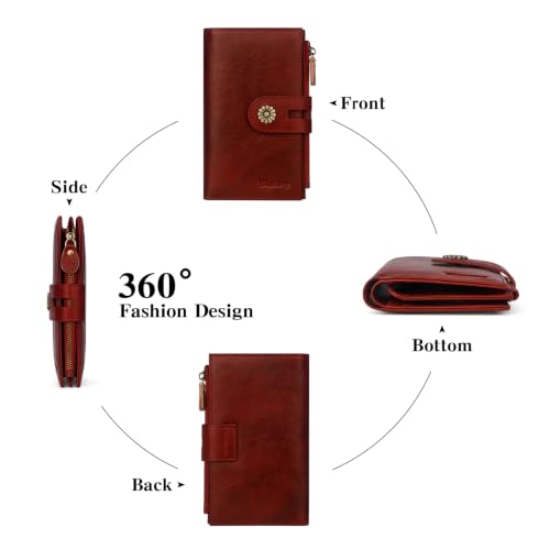 Full Real Leather Trifold Wallet for Women With RFID Blocking - color: a6-winered