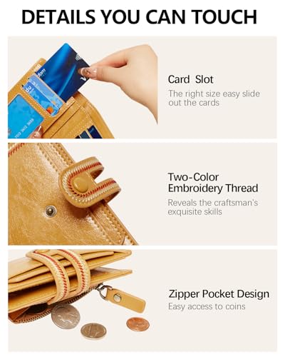 TFKGS Small Wallet for Women Vegan Leather RFID Blocking Bifold Compact Credit Card Holder with Zipper Coin Pocket Yellow - color: 3-Yellow