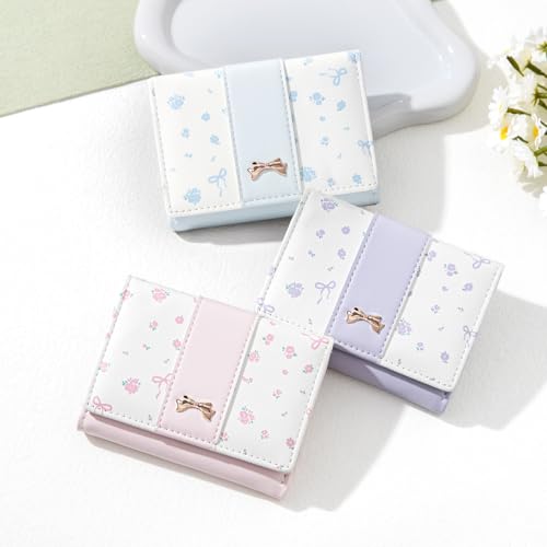 Cute Coquette Bow Small Wallet for Women Girls | Mini Wallet, 7 Card Slots, ID Window, Cash Slot - color: PINK